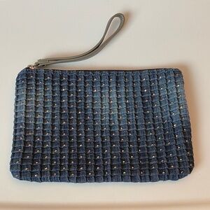 Blue Denim Wristlet Clutch